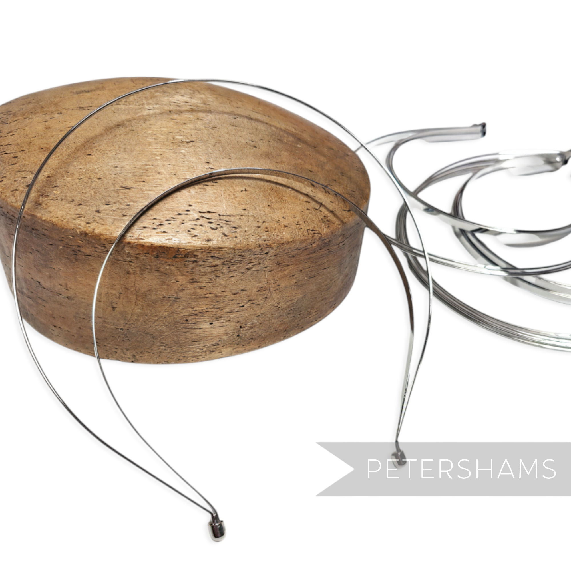 Petershams Millinery Supplies silver metal halo crown headband frame with rounded end cups, ideal for crafting.