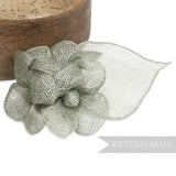 Petershams Millinery Supplies silver sinamay triple flower hat mount with leaf backing.