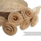Petershams Millinery Supplies 'Florence' sinamay hat mount with five rolled flowers and leaves in natural beige.