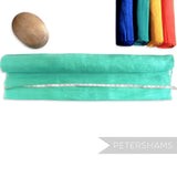 Petershams Millinery Supplies teal polyester abaca fabric, woven with polyester threads, slightly sheer with a rustic feel.