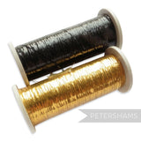 Petershams Millinery Supplies vintage black and gold lurex thread spools, 457m each, perfect for hat trimming and textiles.