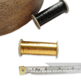 Petershams Millinery Supplies vintage black and gold lurex thread spools, 457m each, perfect for hat trimming and textiles.