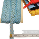 Petershams Millinery Supplies light blue vintage crinoline trim with a lattice pattern, 22mm wide.