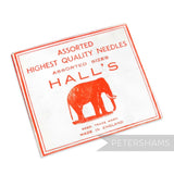 Petershams Millinery Supplies vintage Hall's Elephant Brand assorted sewing needles pack, made in England.
