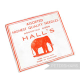 Petershams Millinery Supplies vintage Hall's Elephant Brand assorted sewing needles pack, made in England.