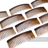 Petershams Millinery Supplies vintage 1950s/60s brown plastic 7.5cm short hair comb with decorative top edge.