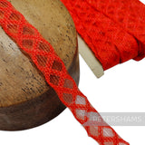 Petershams Millinery Supplies vintage red lattice crinoline trim, 22mm wide, with a woven diamond pattern.