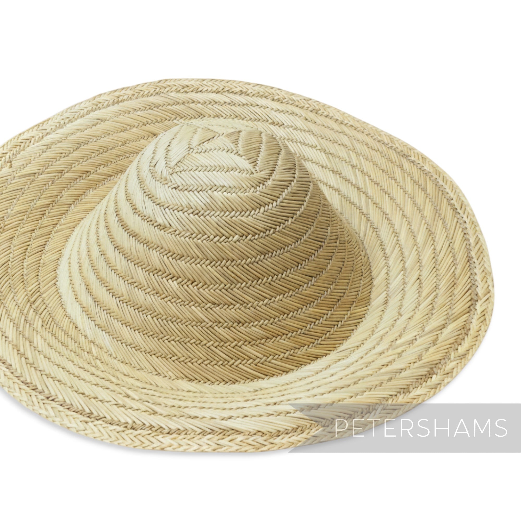 Petershams vintage natural straw capeline hat body with spiral weave, 11-inch brim.