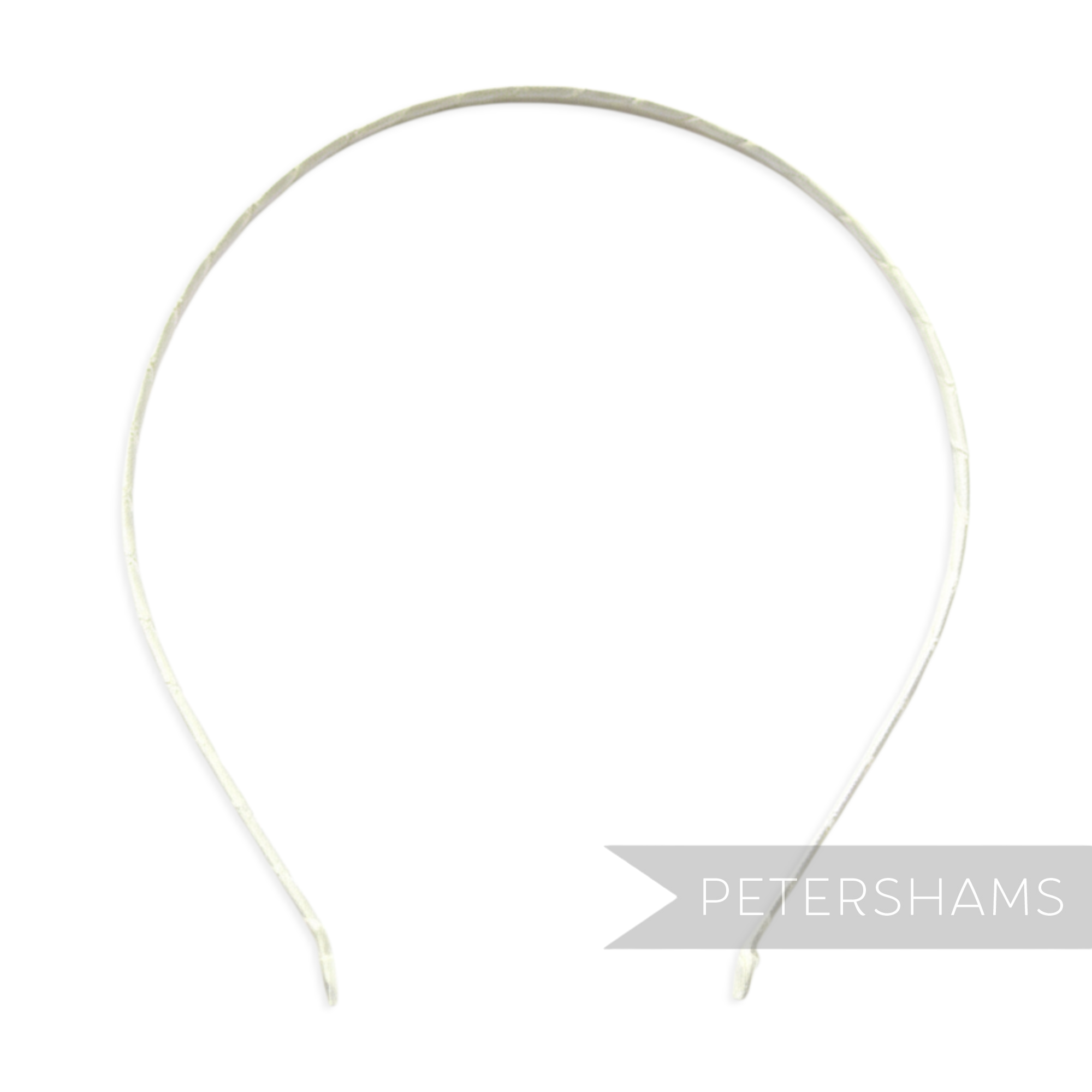 Petershams Millinery Supplies white ribbon-wrapped metal headband, 3.5mm wide, ideal for fascinators and hats.