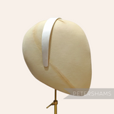 Petershams white satin covered plastic headband, 24mm wide, ideal for millinery.