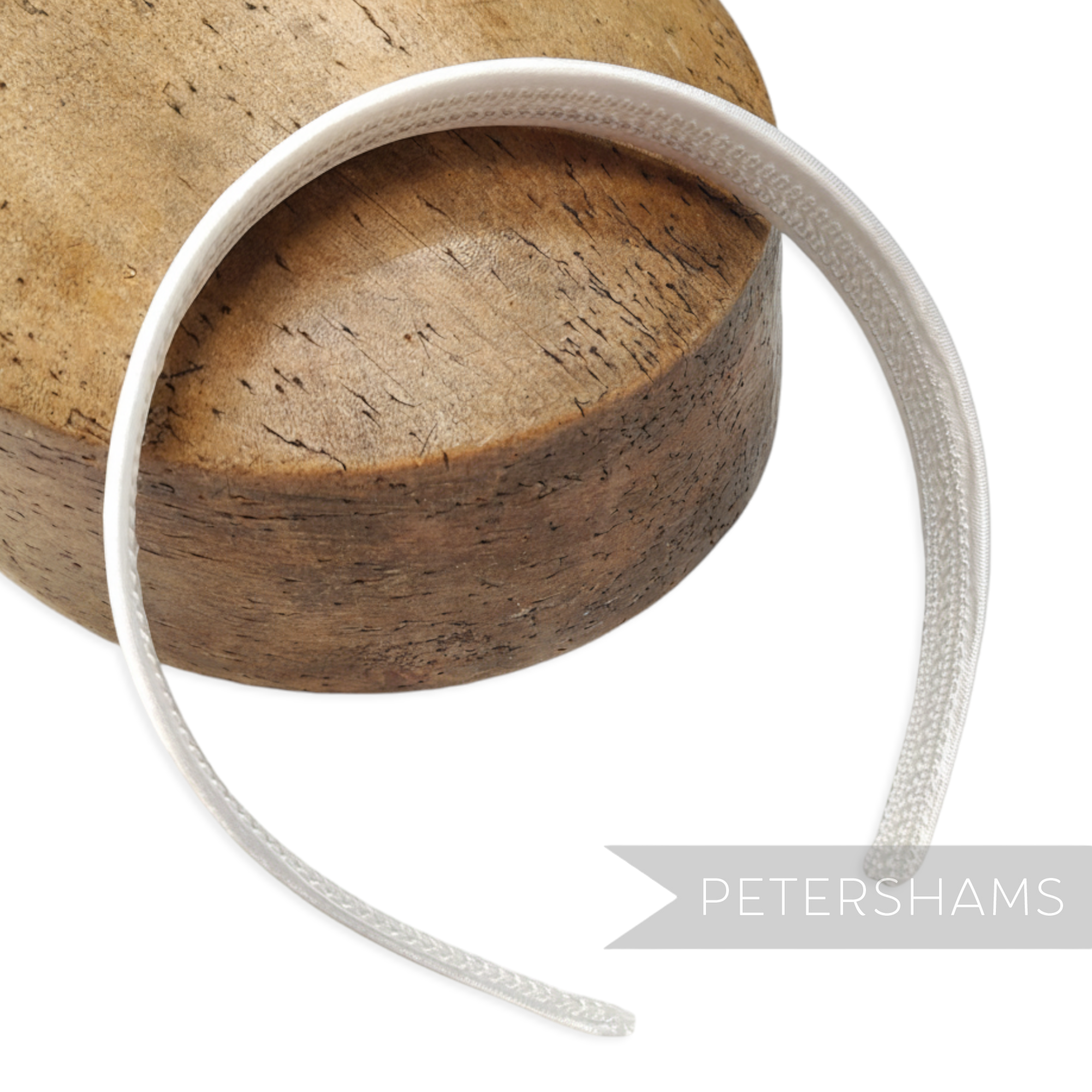 Petershams white satin covered plastic headband, 24mm wide, ideal for millinery and fascinators.