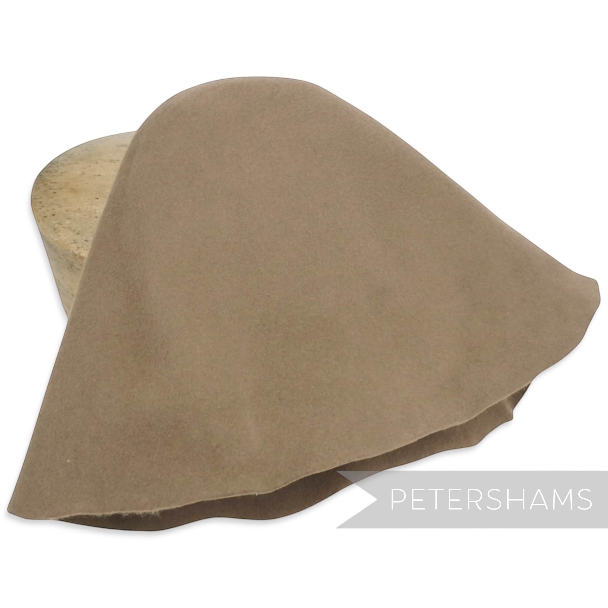 Petershams Millinery Supplies beige wool felt cone hat body, stiffened for hat blocking, 90g.