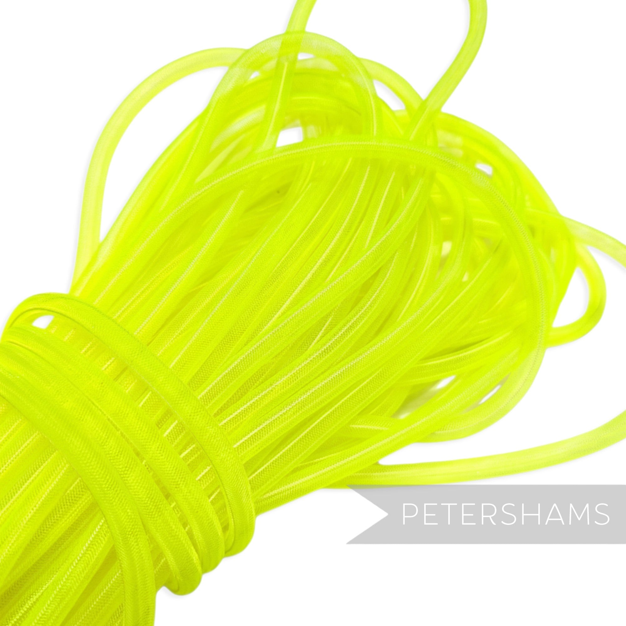 Petershams bright yellow 8mm tube millinery crin, a mesh-like trim for hat making and decorative use.