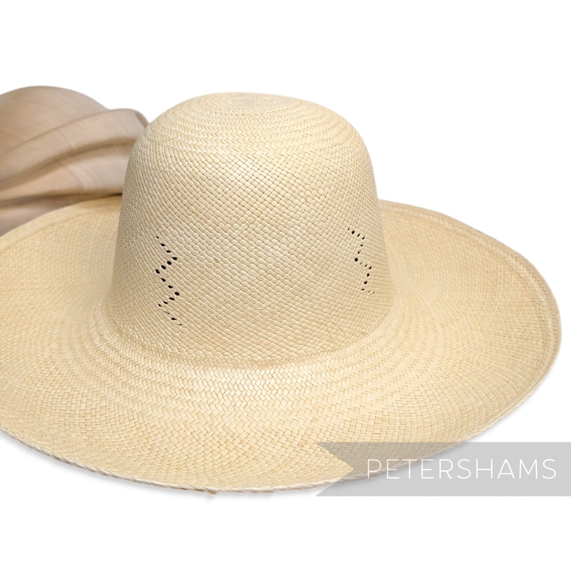 Lightning Bleached Straw Zig Zag Detail Vintage Ecuador Panama Straw Capeline Hat Body - 11.5"