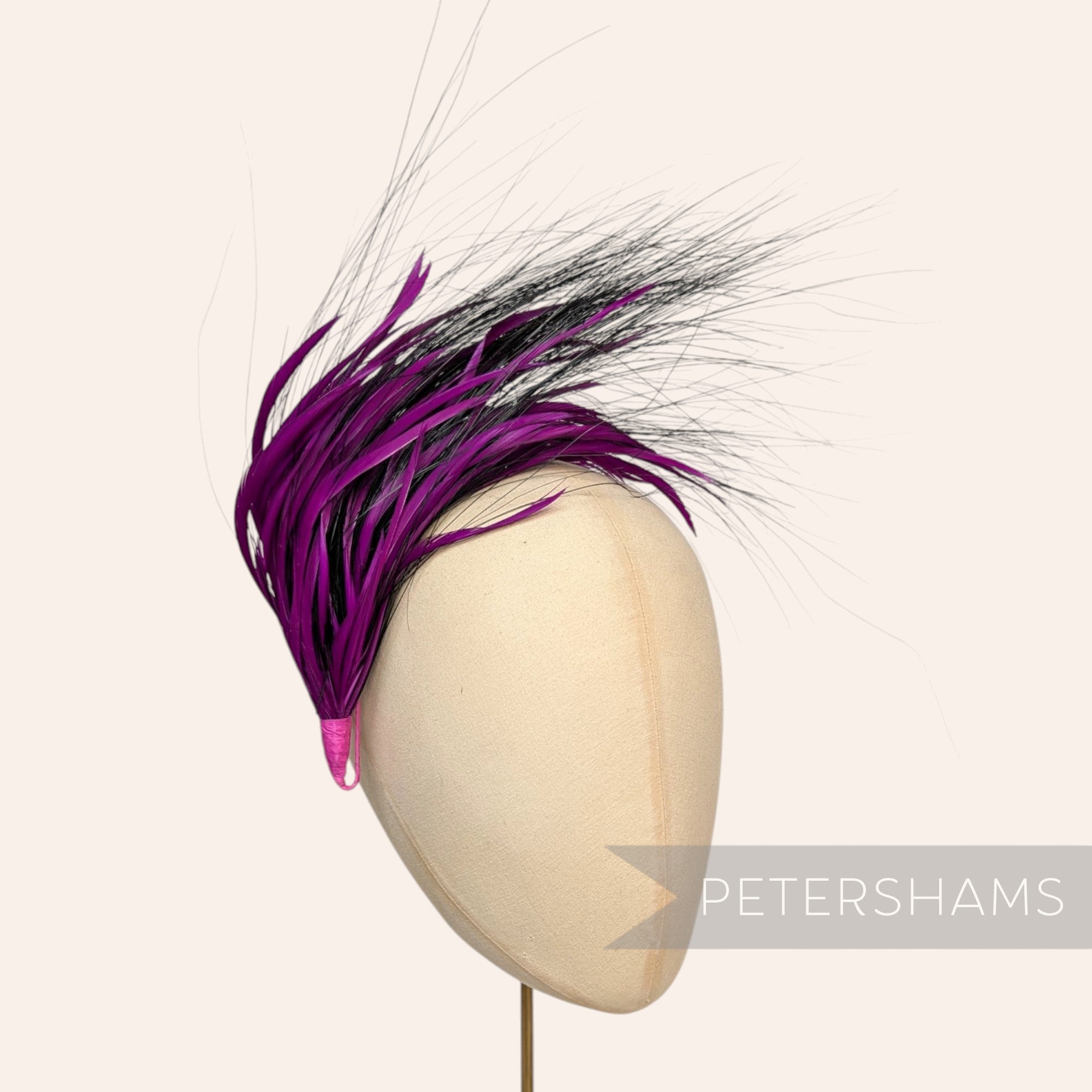 *One-off* Large Cerise Biot and Black Peacock Herl Wired Feather Mount
