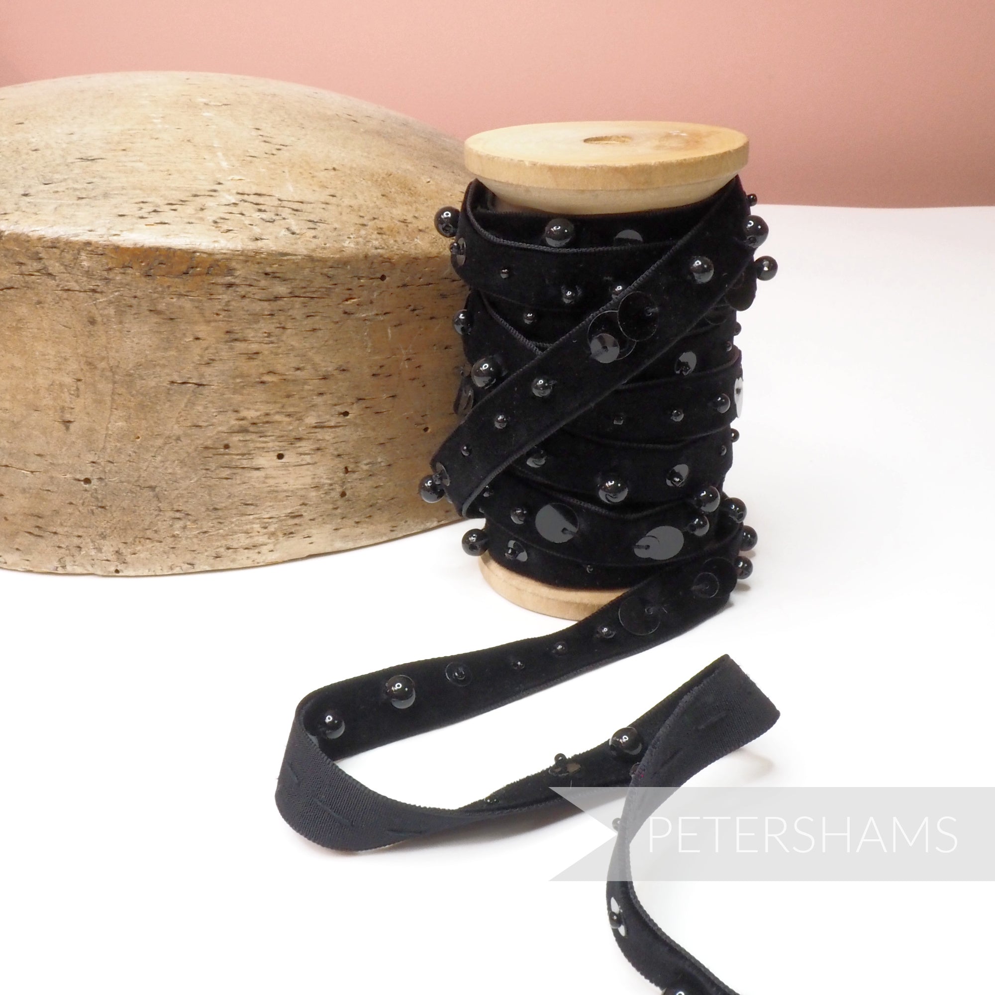 13mm Layered Sequins, Bead & Pearl Adorned Velvet Ribbon - 1m