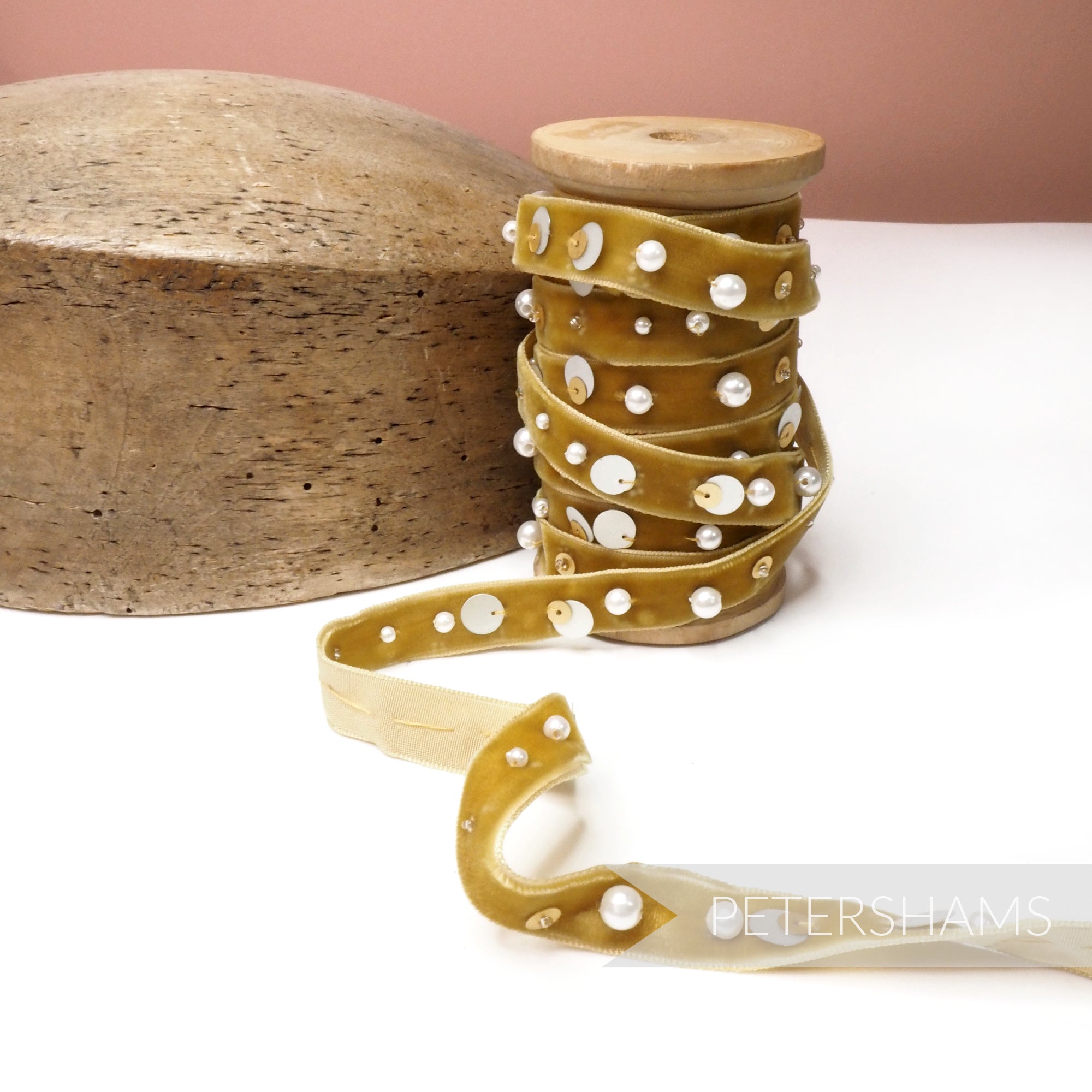 13mm Layered Sequins, Bead & Pearl Adorned Velvet Ribbon - 1m