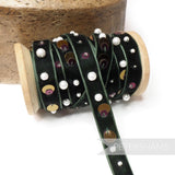 13mm Layered Sequins, Bead & Pearl Adorned Velvet Ribbon - 1m