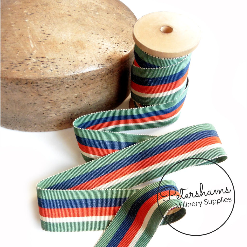 35mm Traditional Stripe Millinery Petersham Hat Ribbon - 1m ...