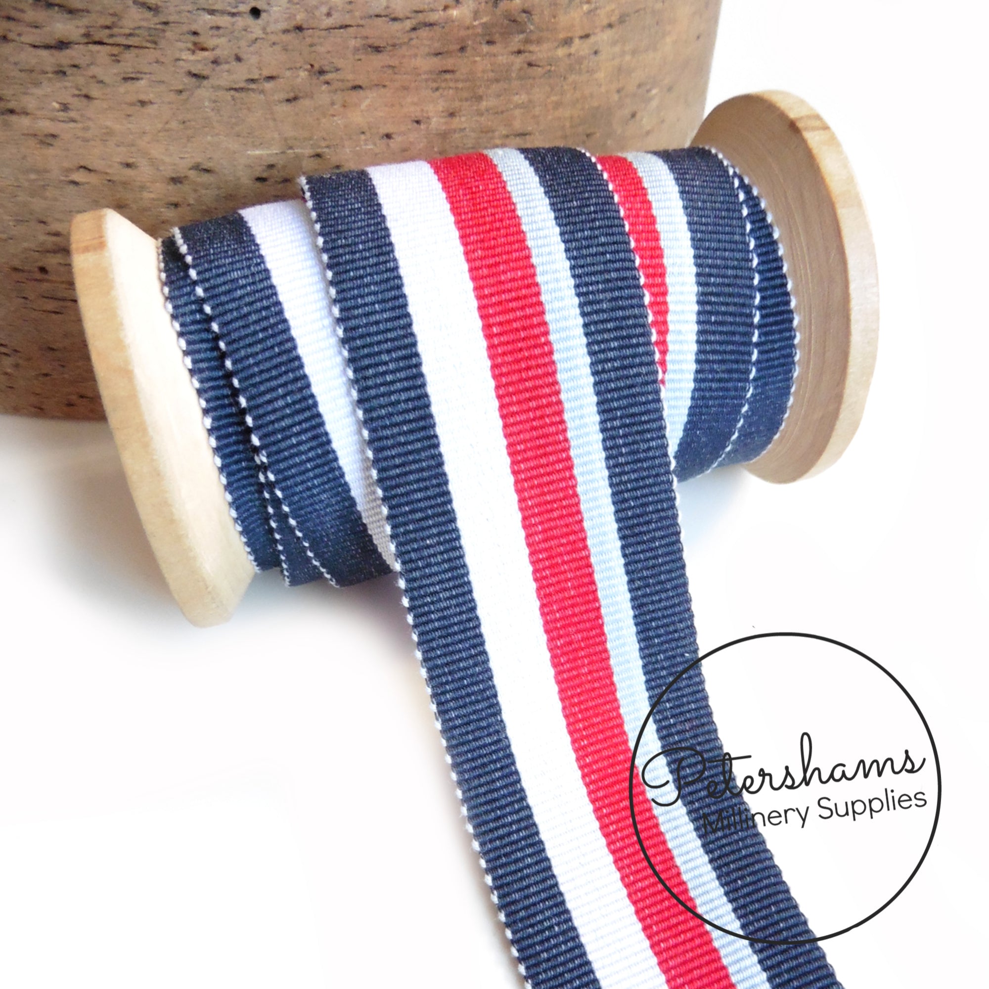 35mm Traditional Stripe Millinery Petersham Hat Ribbon - 1m ...