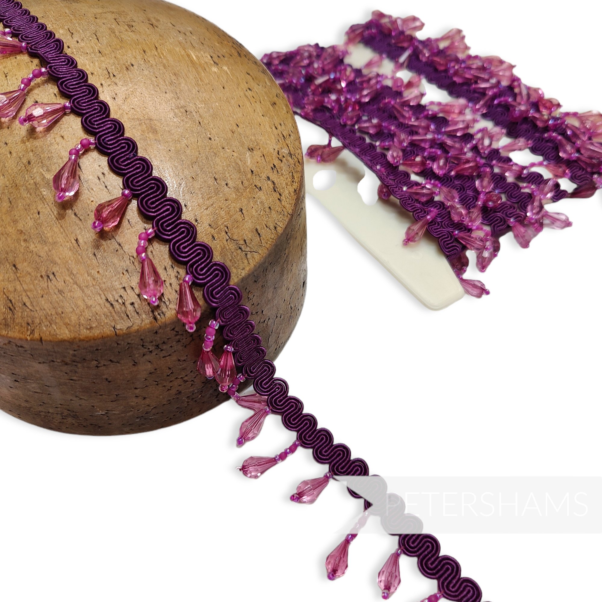 Faceted Drop Bead Fringe on Wavy Gimp Braid Trim - 1m