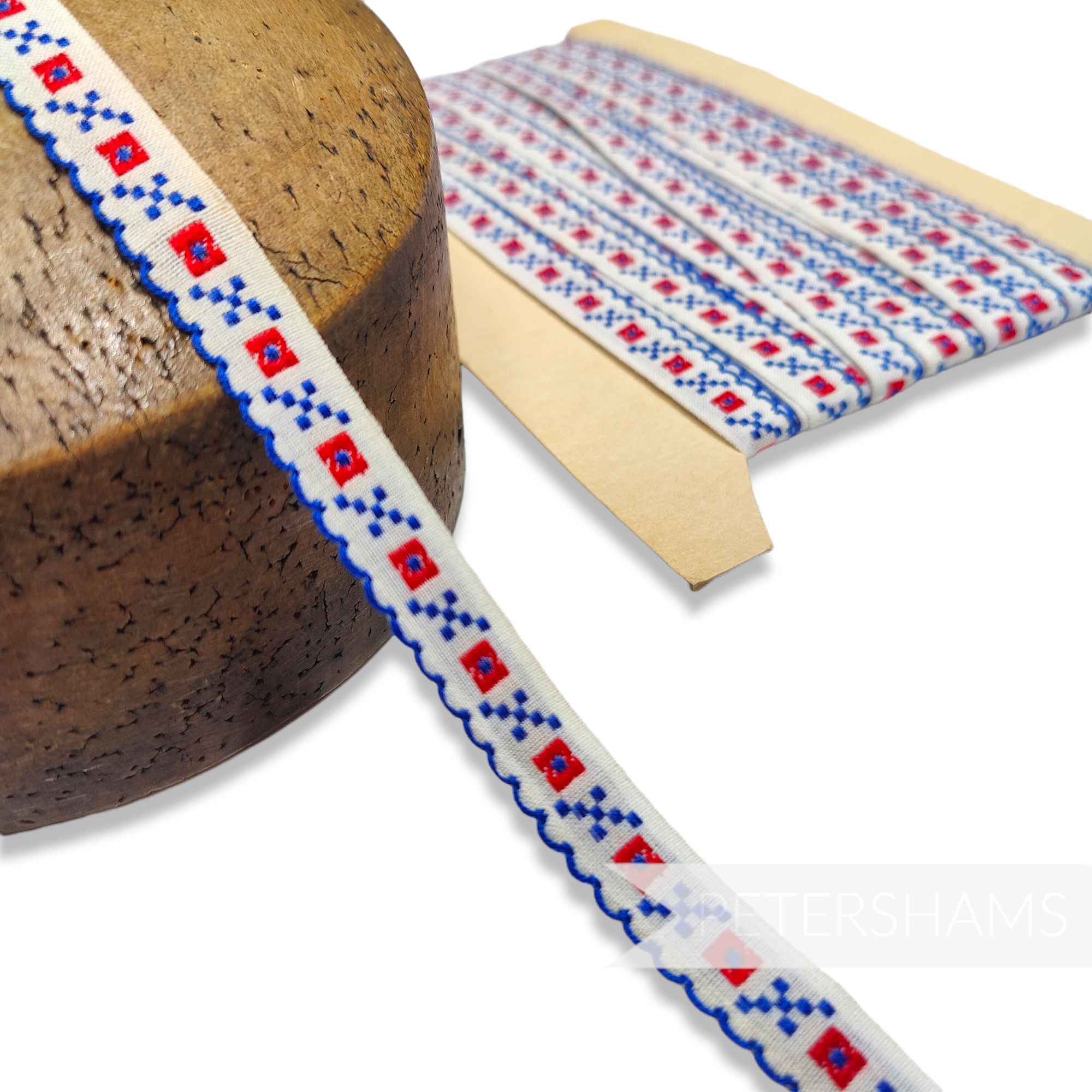 Vintage 1970s Cotton 12mm Red and Blue Embroidered Ribbon - 1m