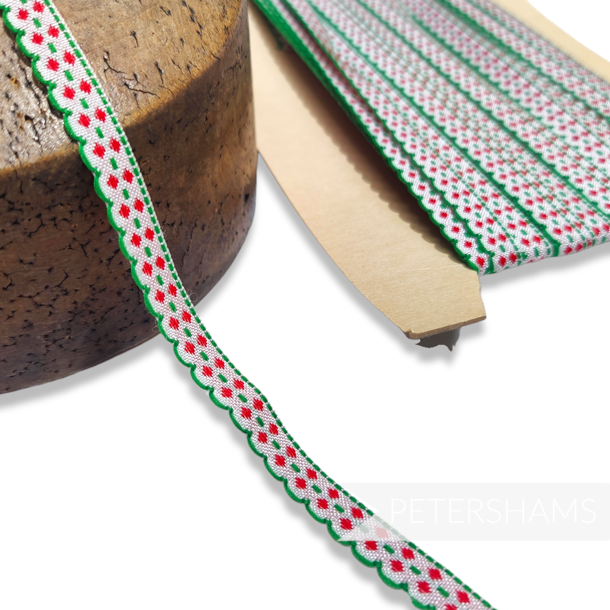 Vintage 1970s Christmas 10mm Red and Green Embroidered Ribbon - 1m