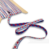 Vintage 1970s Cotton 12mm Red and Blue Embroidered Ribbon - 1m