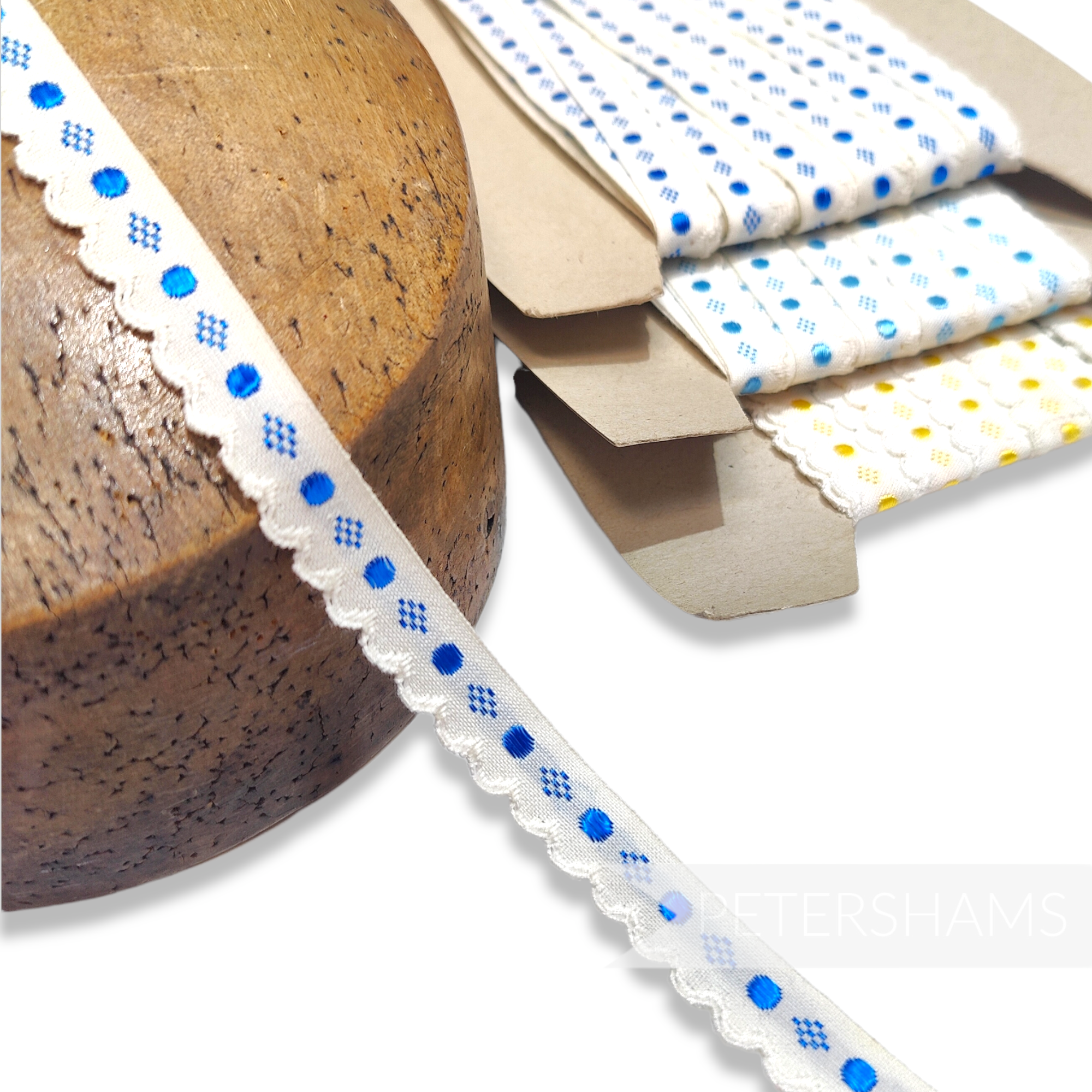 Vintage 1980s Cotton 14mm Dotted Embroidered Cotton Ribbon - 1m