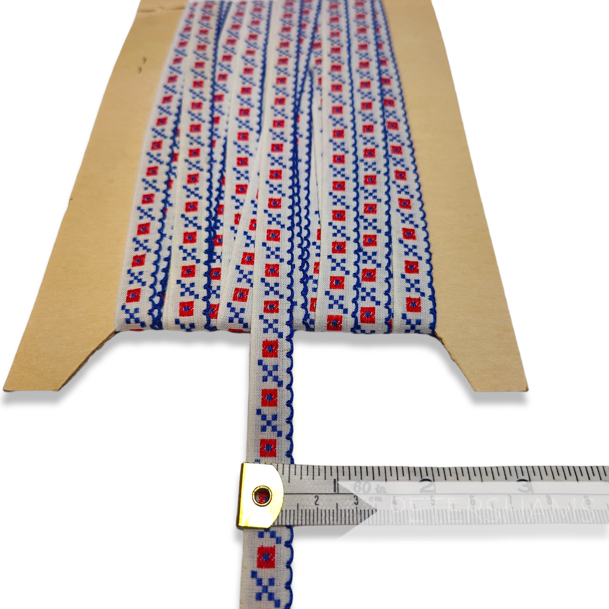 Vintage 1970s Cotton 12mm Red and Blue Embroidered Ribbon - 1m