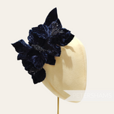 'Iyla' Triple Blossom Velvet Flower Wired Hat Mount