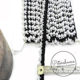Pearl and Bead Adorned Silky Braid on Petersham Ribbon Trim - 1m