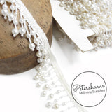 Ivory Pearl and Bugle Bead Fringe on Gimp Braid Trim - 1m