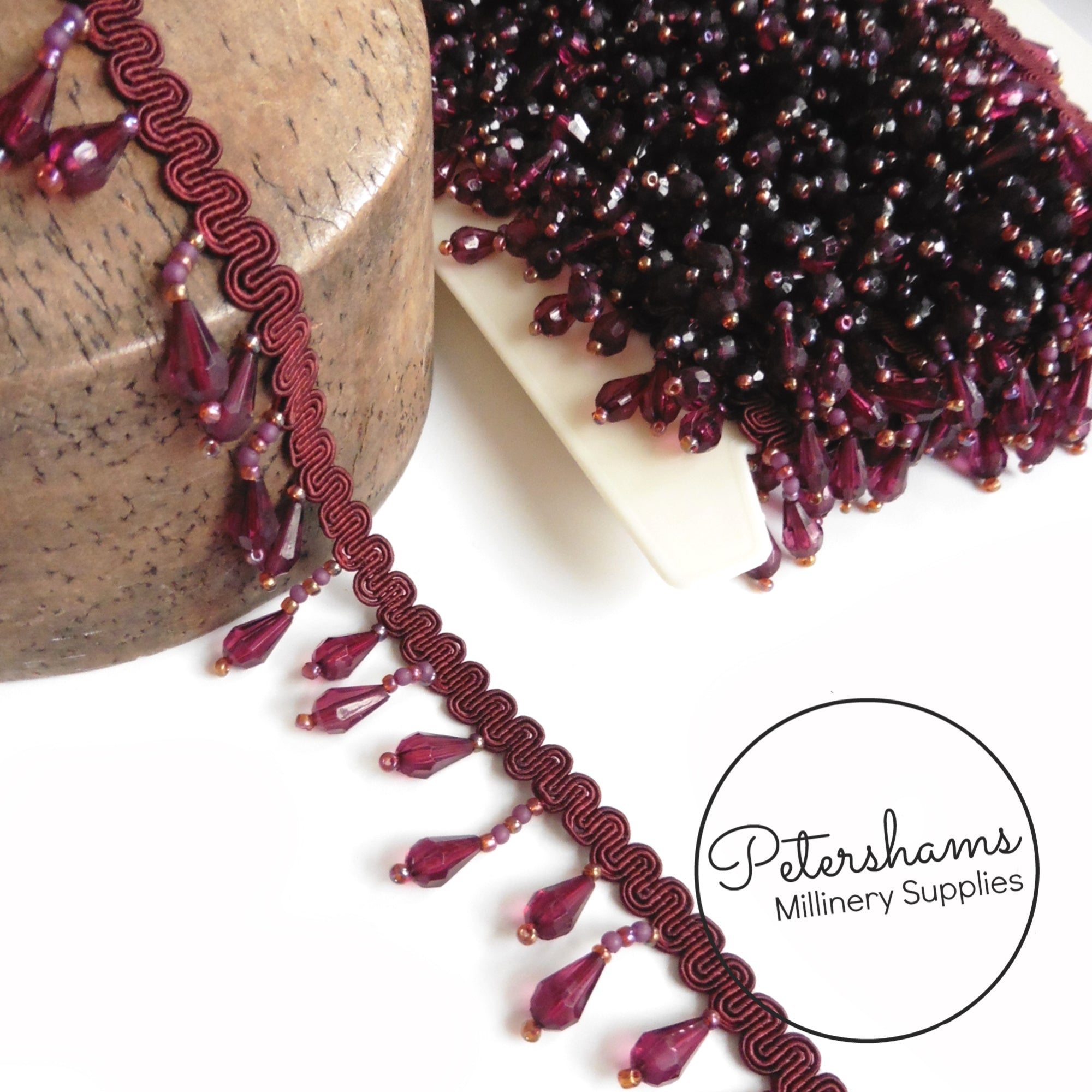 Faceted Drop Bead Fringe on Wavy Gimp Braid Trim - 1m