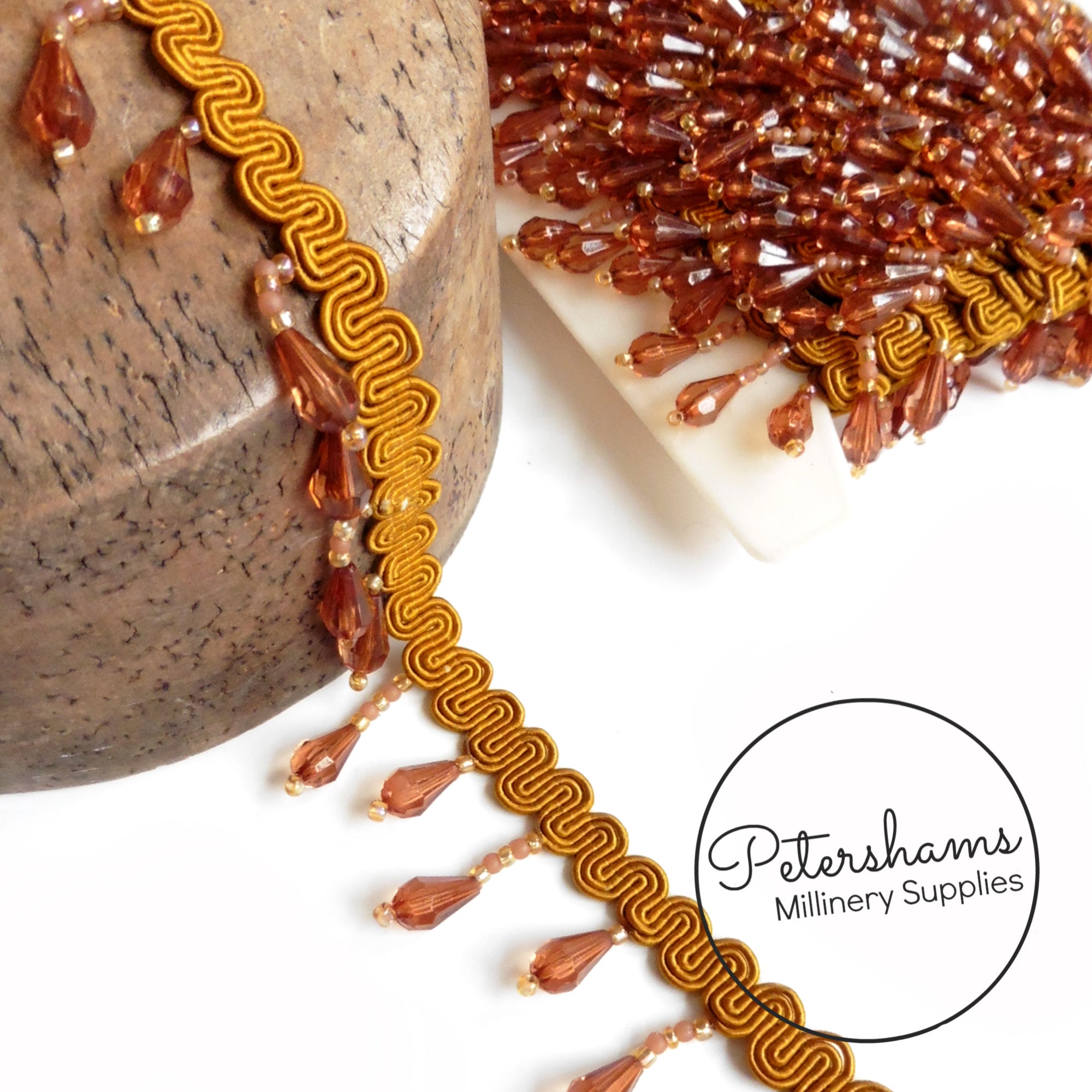 Faceted Drop Bead Fringe on Wavy Gimp Braid Trim - 1m