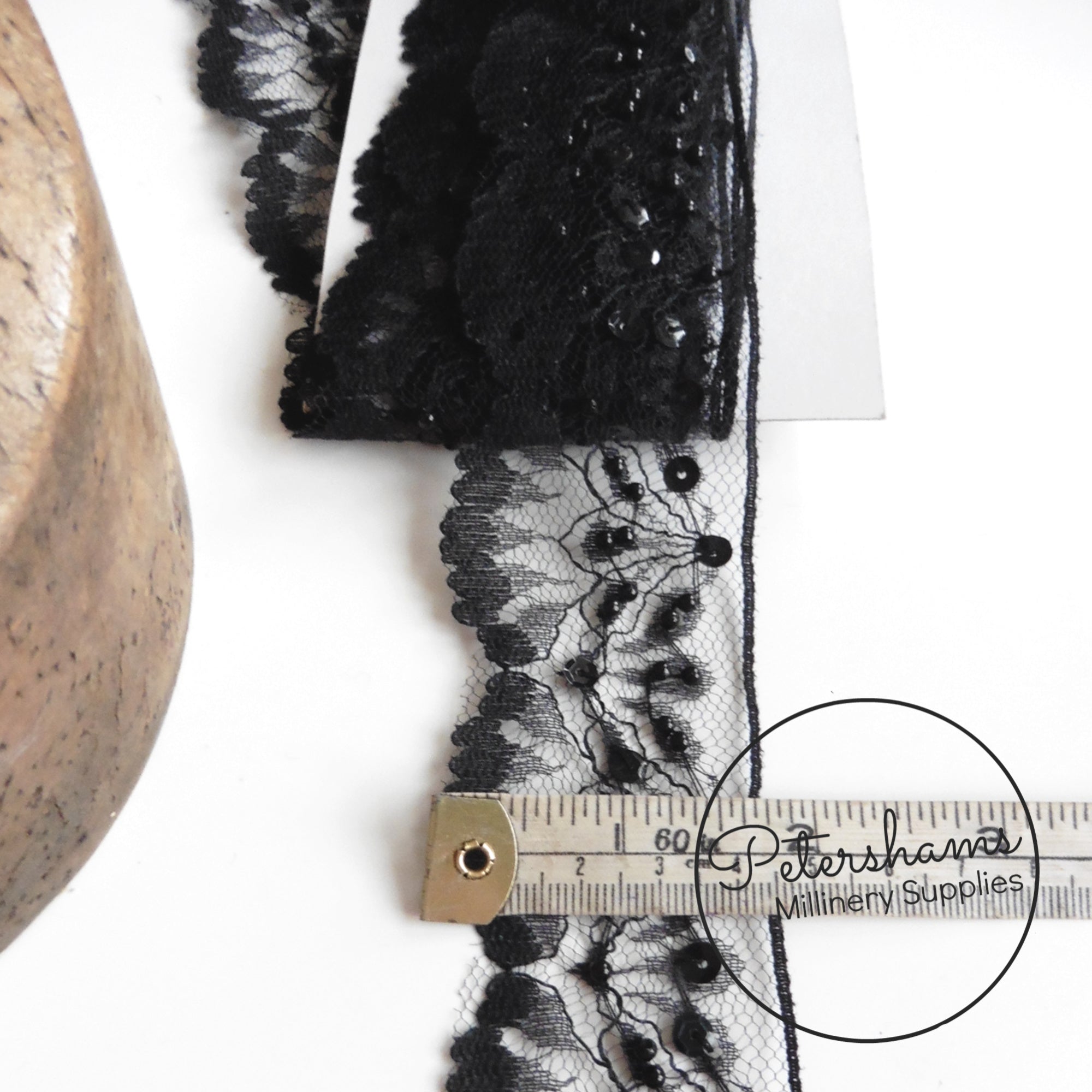 45mm Wide Delicate Bead and Sequin Adorned Lace Trim - 1m