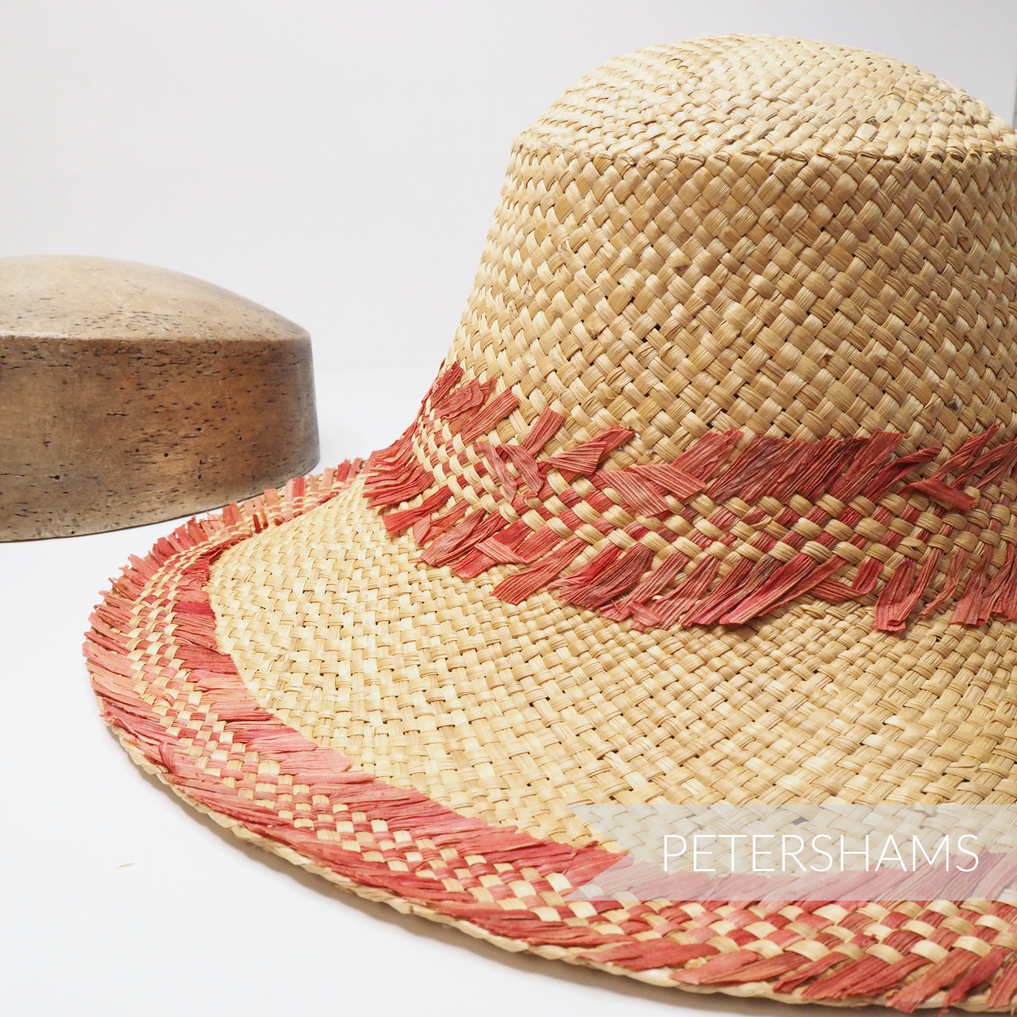 Vintage 1960s/70s Pinky Red Fringy Straw Capeline  - 11"