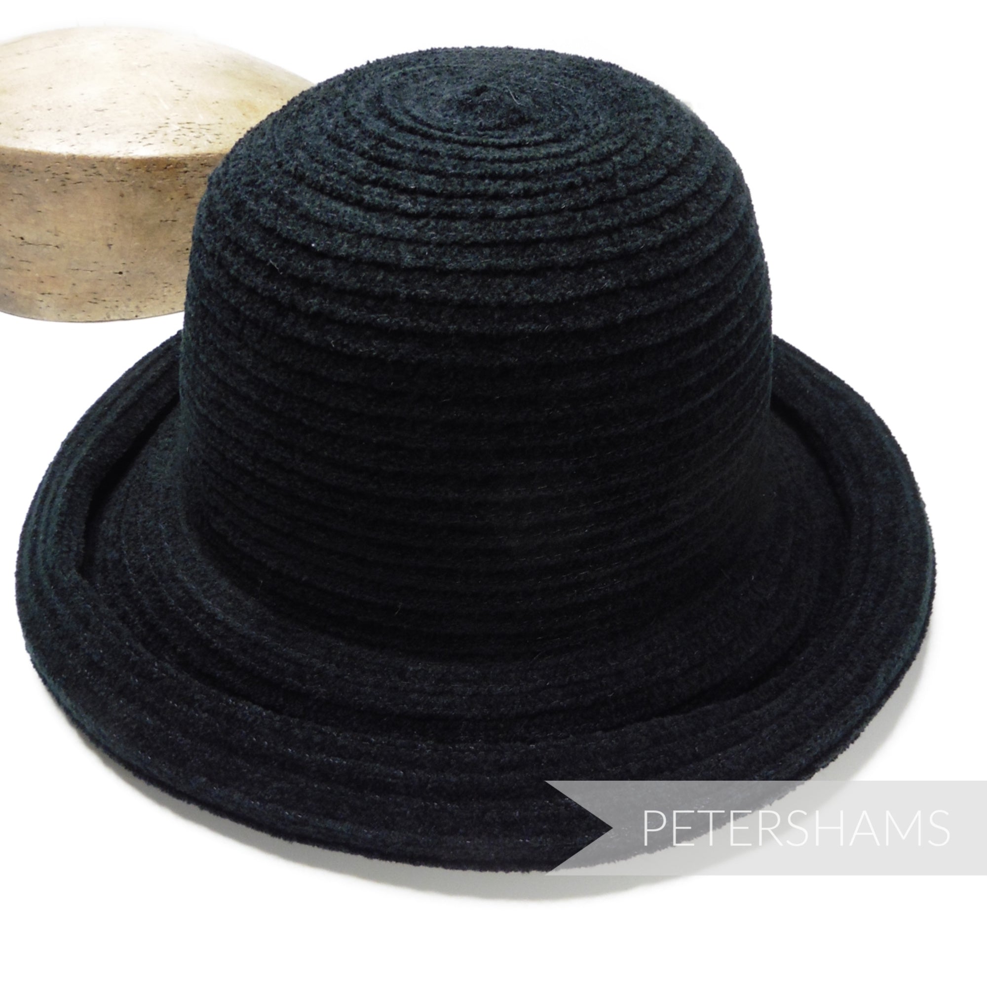Black Vintage 90's Fuzzy Chenille Domed Crown Hat Form