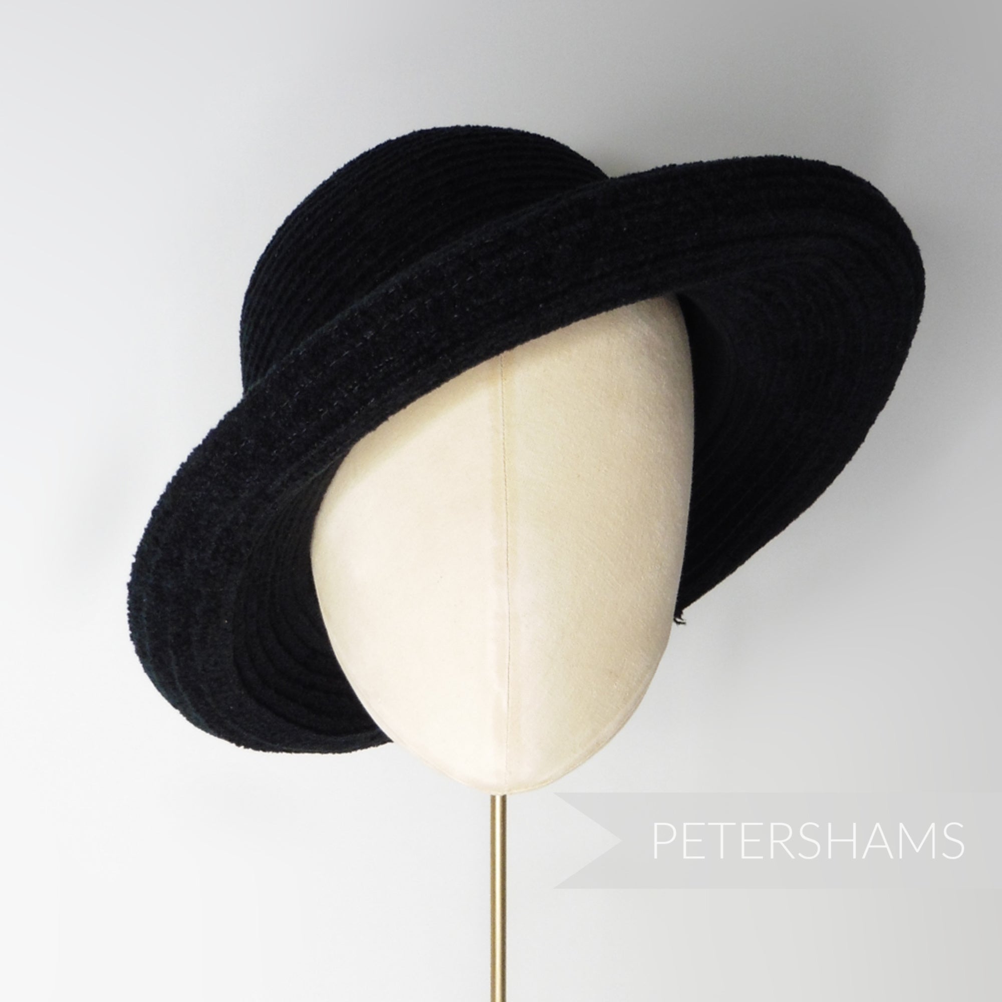 Black Vintage 90's Fuzzy Chenille Domed Crown Hat Form