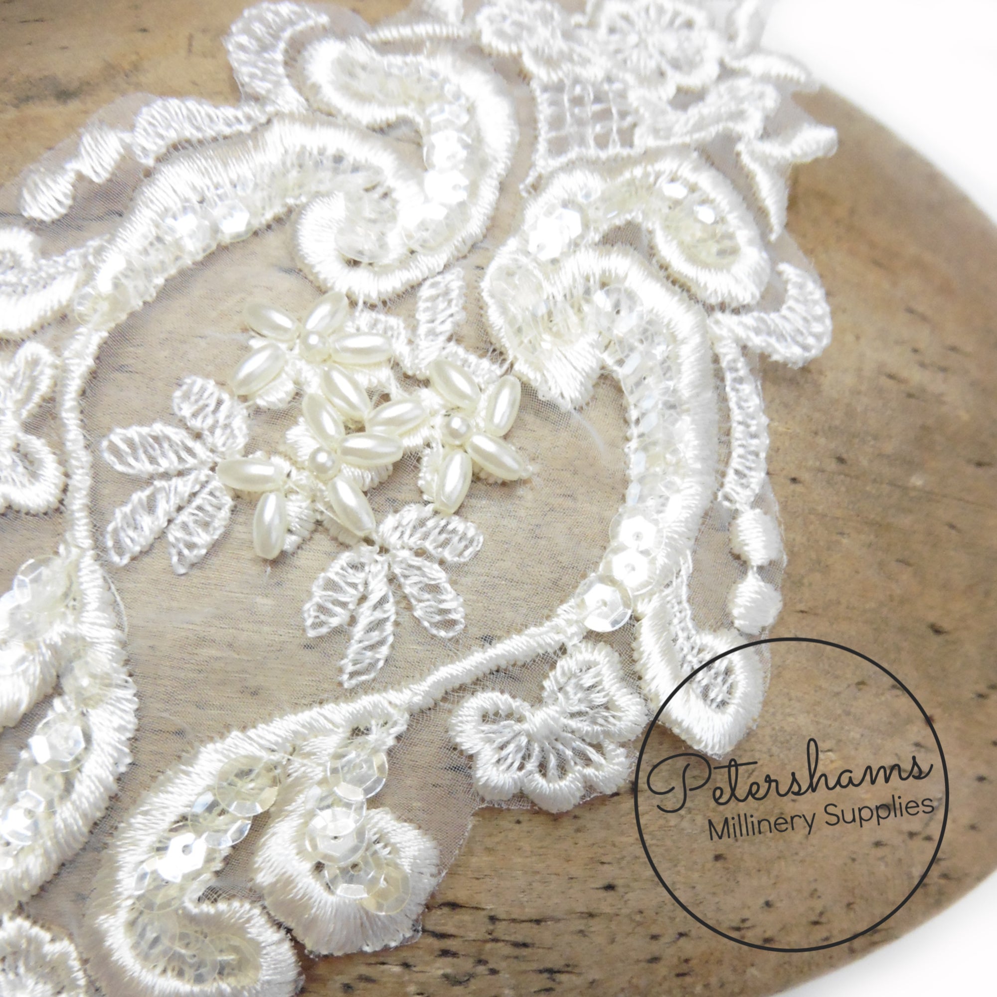 Heart-Like Pearl and Sequin Lace Motif