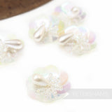 Vintage 1940s Iridescent Sequin and Beaded Flower Motifs with Dangling Bead - Pearl