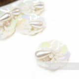 Vintage 1940s Iridescent Sequin and Beaded Flower Motifs with Dangling Bead - Pearl