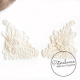 Triangular Swirly Satin Cord Ivory Floral Applique Motifs - Per Pair