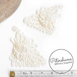 Triangular Swirly Satin Cord Ivory Floral Applique Motifs - Per Pair