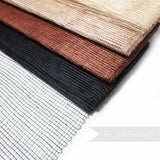 Petershams Millinery Supplies square grid woven sinamay abaca fabric in black, copper, and natural beige tones.
