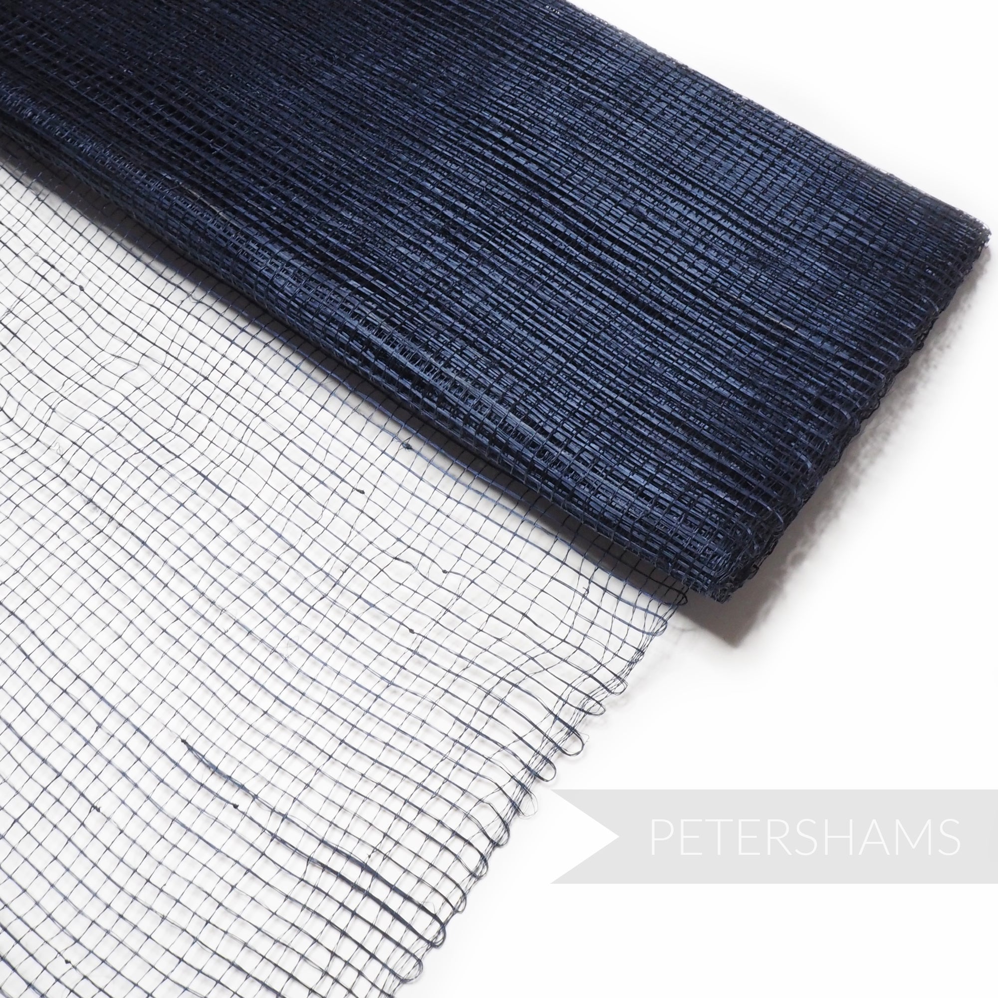 Petershams Millinery Supplies navy blue square grid woven sinamay abaca fabric bolt for hat making.