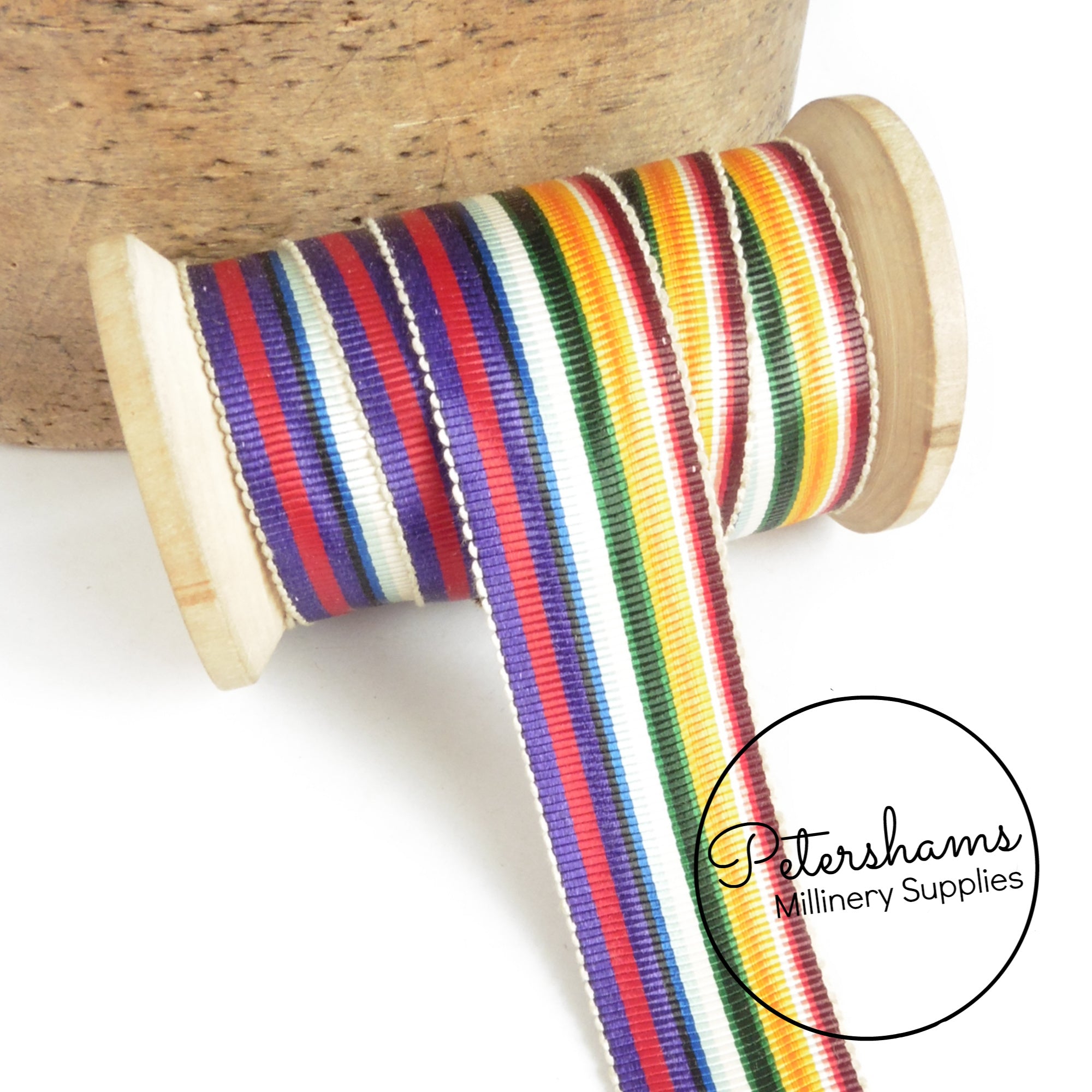 Vintage 28mm Wide Stripe Moire Petersham Ribbon - 1m