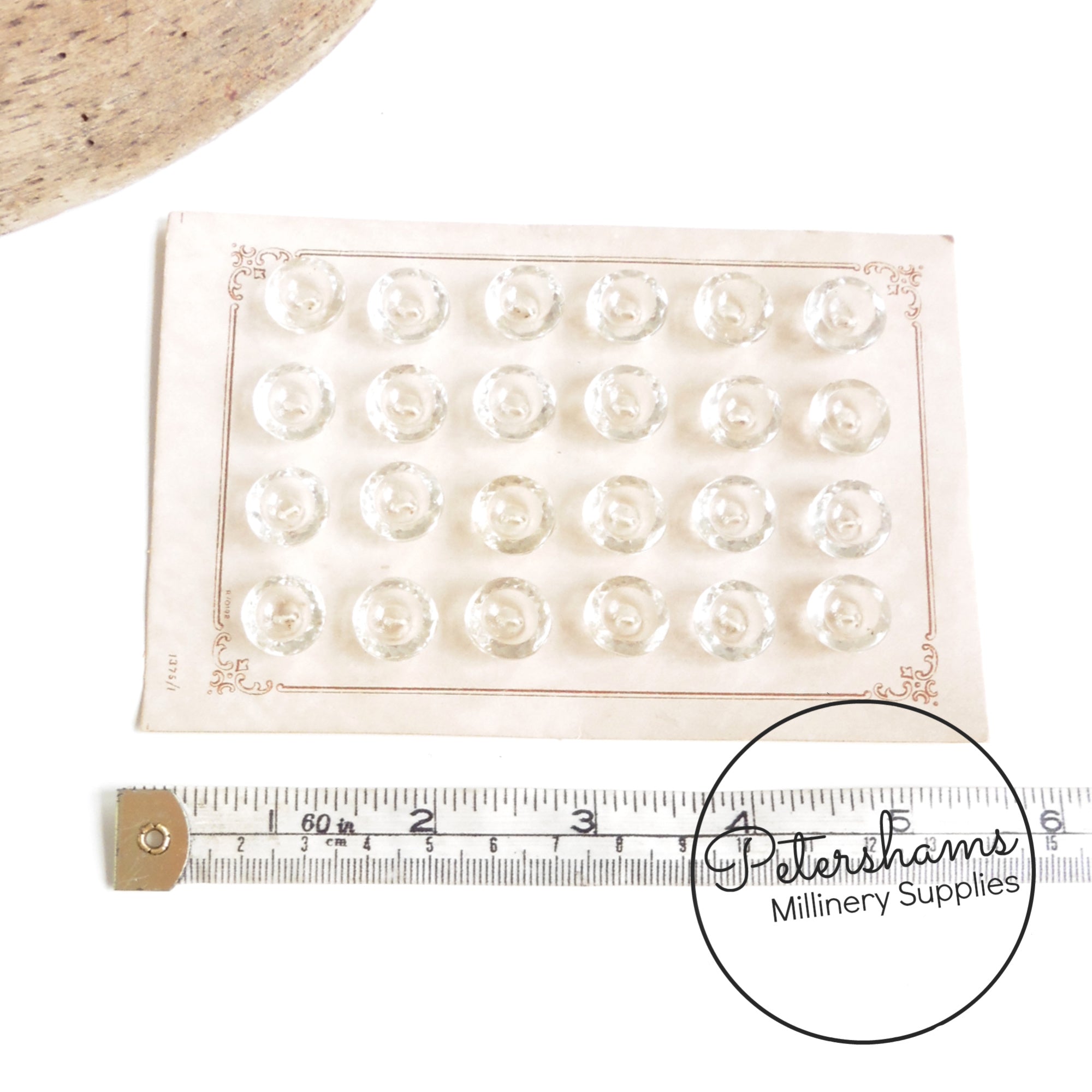 Clear Glass 13mm Vintage 1940s/50s Buttons - Sheet of 24