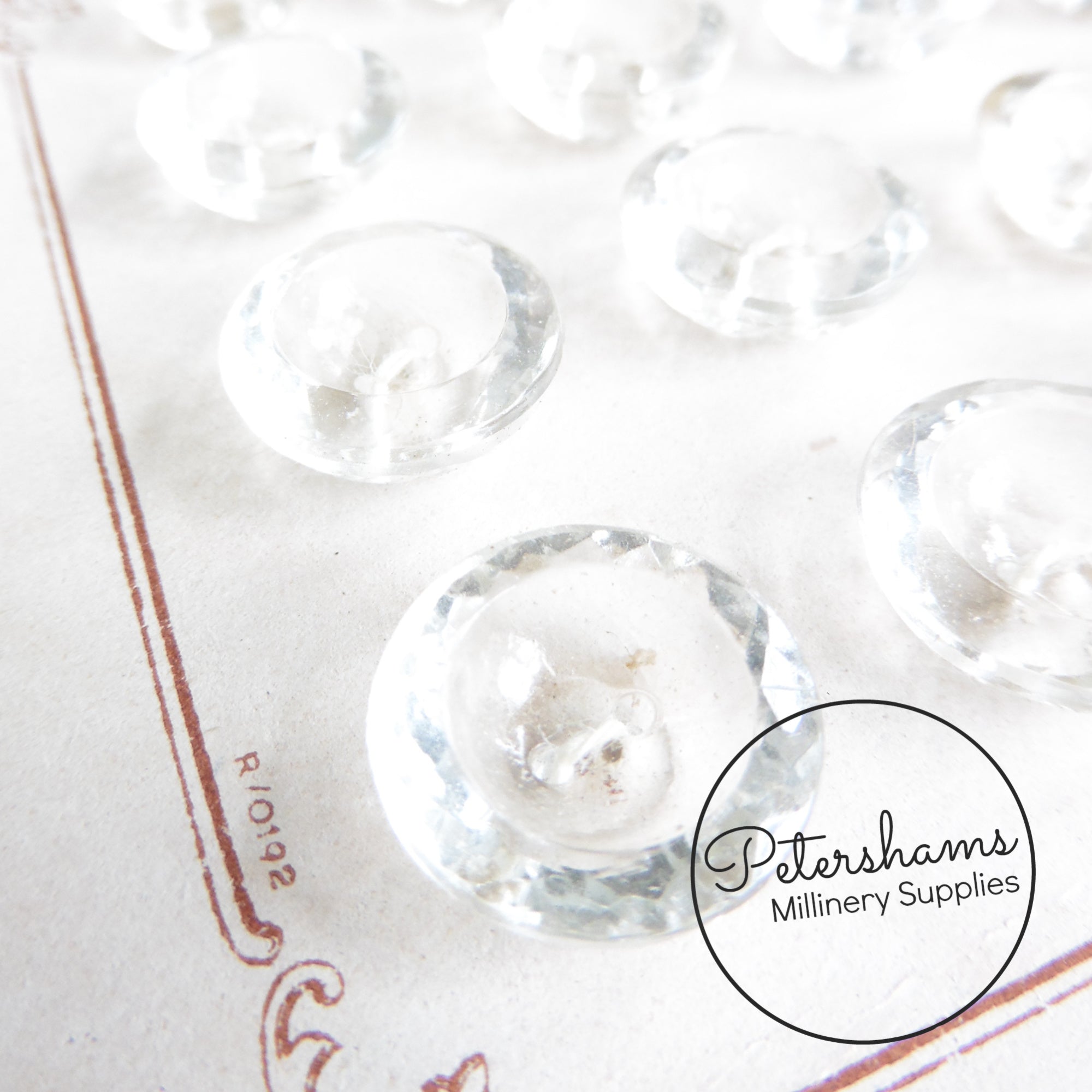 Clear Glass 13mm Vintage 1940s/50s Buttons - Sheet of 24